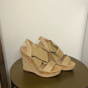 CHARLES DAVID Wedge Platform Espadrille Sandals Womens Beige Shoes Strappy